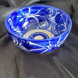 Vintage Talavera Azul Blue and White Ceramic Art Bowl Handmade Mexico